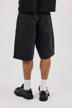 Denim Bermuda Jorts & 10mm Polished Multi Cross Polished Jean Chain - Washed Black