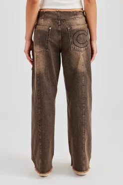 Denim Pocket Straight Leg Jean - Washed Brown