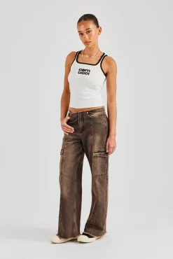Denim Pocket Straight Leg Jean - Washed Brown