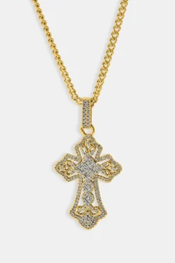Detailed Cross Pendant Necklace - 20mm - Gold
