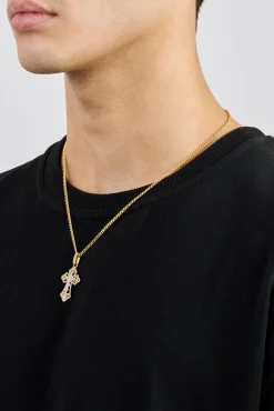 Detailed Cross Pendant Necklace - 20mm - Gold
