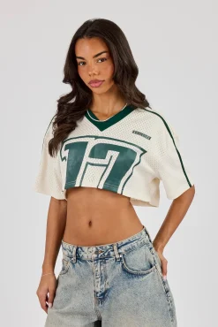 Diamond Bets Mesh Super Cropped T-Shirt - Off White