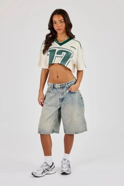 Diamond Bets Mesh Super Cropped T-Shirt - Off White
