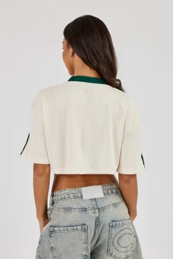Diamond Bets Mesh Super Cropped T-Shirt - Off White