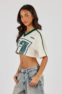 Diamond Bets Mesh Super Cropped T-Shirt - Off White
