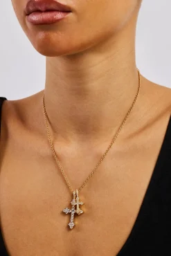 Double Celtic Cross Iced Necklace - 25mm - Gold