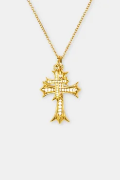 Double Iced Cross Necklace - 40mm