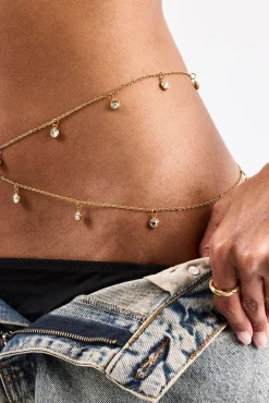 Double Layer CZ Droplet Body Chain - 10mm - Gold