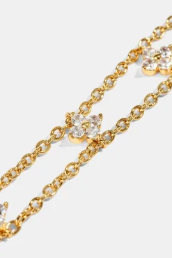 Double Layer Floral Motif Rolo Bracelet - 3mm - Gold