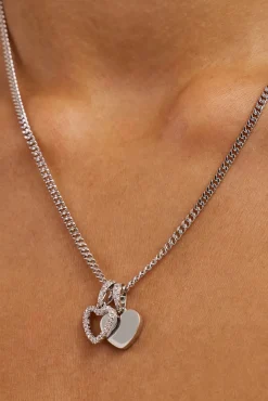 Double Layer Heart Necklace - 10mm - White