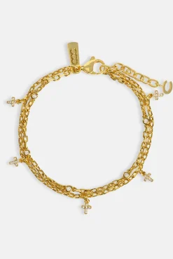 Double Layer Iced Cross Bracelet - 5mm - Gold