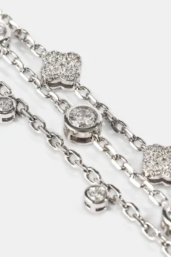 Double Layer Iced Cross Bracelet - 5mm - White
