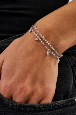 Double Layer Iced Cross Bracelet - 5mm - White