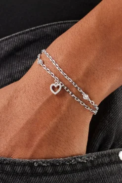 Double Layer Iced & Heart Rolo Bracelet - 8mm