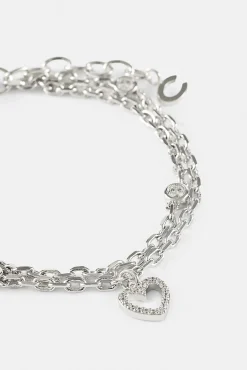 Double Layer Iced & Heart Rolo Bracelet - 8mm
