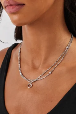 Double Layer Iced & Heart Rolo Necklace - 12mm
