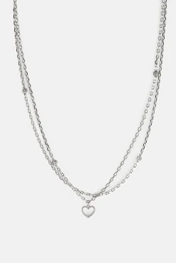 Double Layer Iced & Heart Rolo Necklace - 12mm
