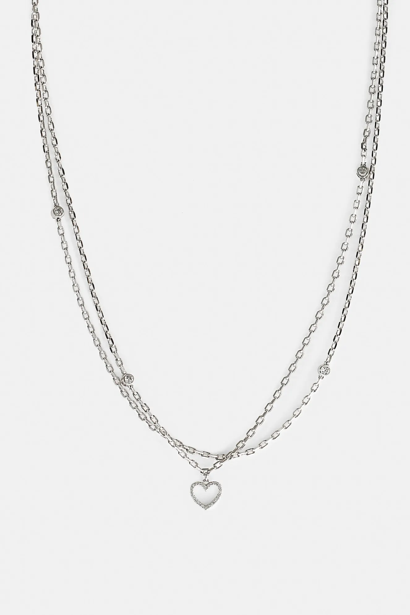 Double Layer Iced & Heart Rolo Necklace - 12mm
