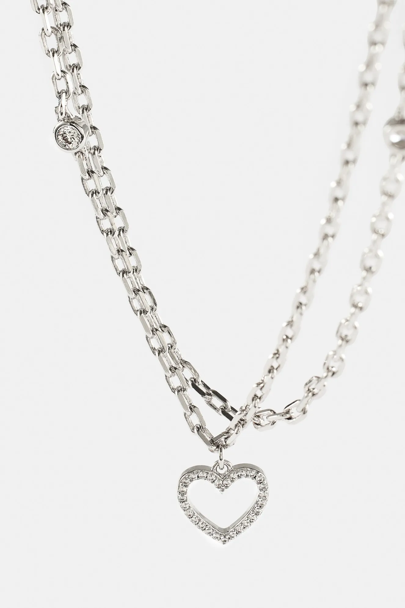 Double Layer Iced & Heart Rolo Necklace - 12mm
