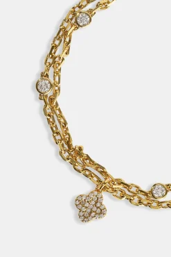 Double Layer Iced & Motif Rolo Bracelet - 10mm - Gold