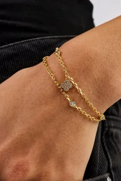Double Layer Iced & Motif Rolo Bracelet - 10mm - Gold