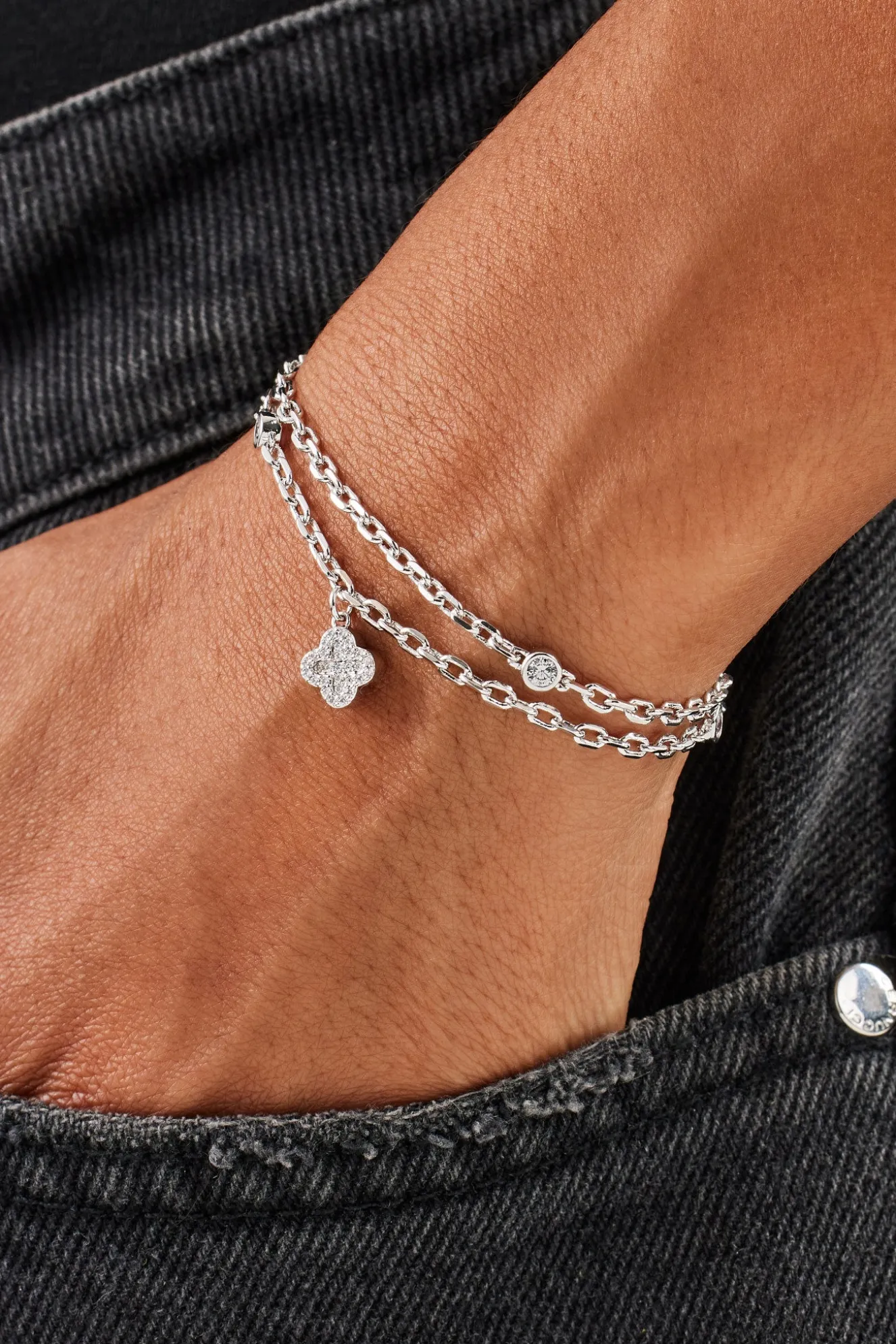 Double Layer Iced & Motif Rolo Bracelet - 10mm