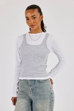 Double Layer Long Sleeve Top - Grey