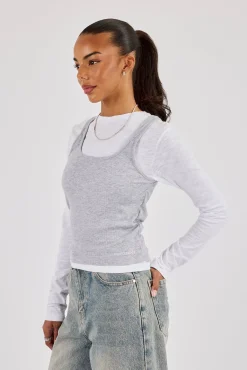 Double Layer Long Sleeve Top - Grey