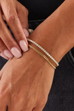 Double Layer Micro Tennis & Cuban Bracelet - 2.5mm