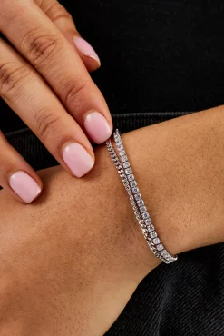 Double Layer Micro Tennis & Cuban Bracelet - 2.5mm - White