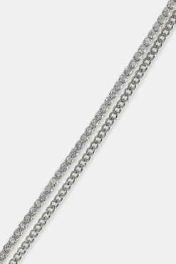 Double Layer Micro Tennis & Cuban Bracelet - 2.5mm - White