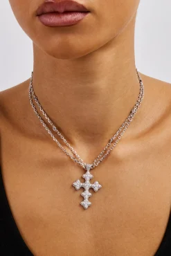 Double Layer Rolo Cross Necklace - 2mm