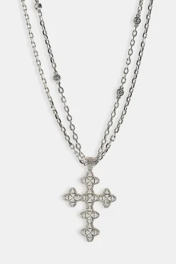 Double Layer Rolo Cross Necklace - 2mm