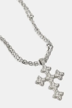 Double Layer Rolo Cross Necklace - 2mm