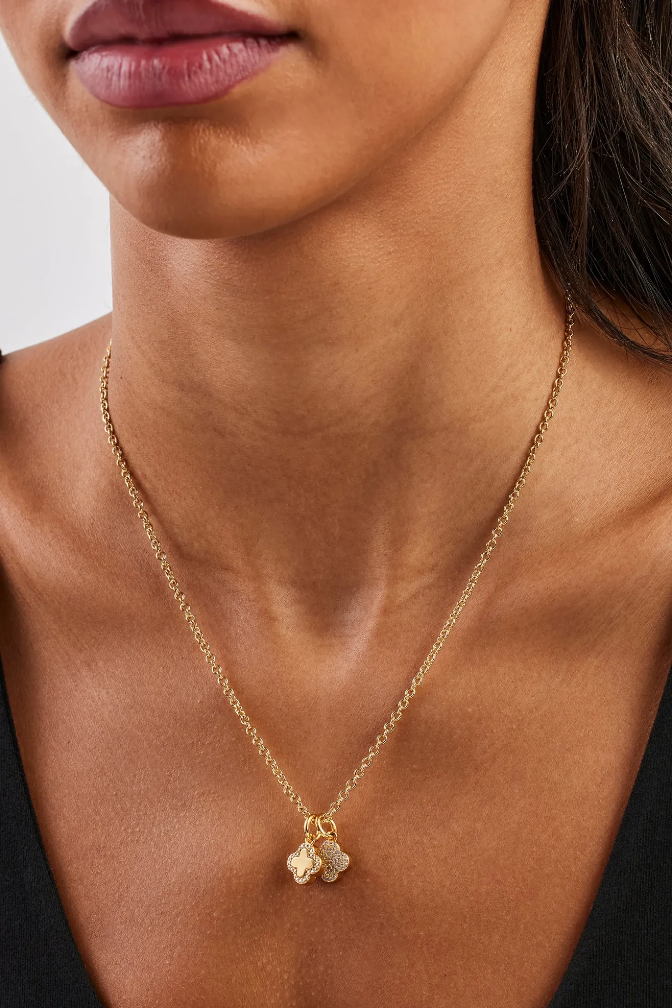 Double Motif Pendant Necklace - 10mm - Gold