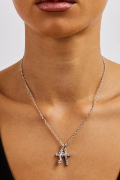 Double Multi Iced Cross Necklace - 20mm - White
