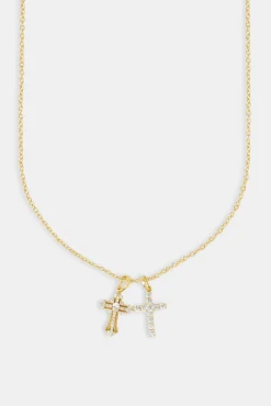 Double Multi Iced Cross Necklace - 20mm