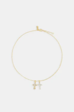 Double Multi Iced Cross Necklace - 20mm