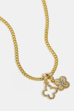 Double Star Motif Necklace - 8mm - Gold