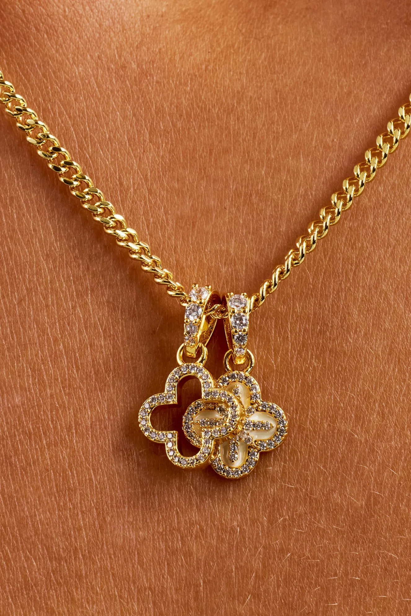 Double Star Motif Necklace - 8mm - Gold
