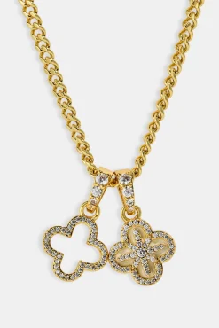 Double Star Motif Necklace - 8mm - Gold