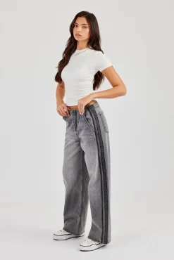 Double Stripe Baggy Jean - Washed Grey