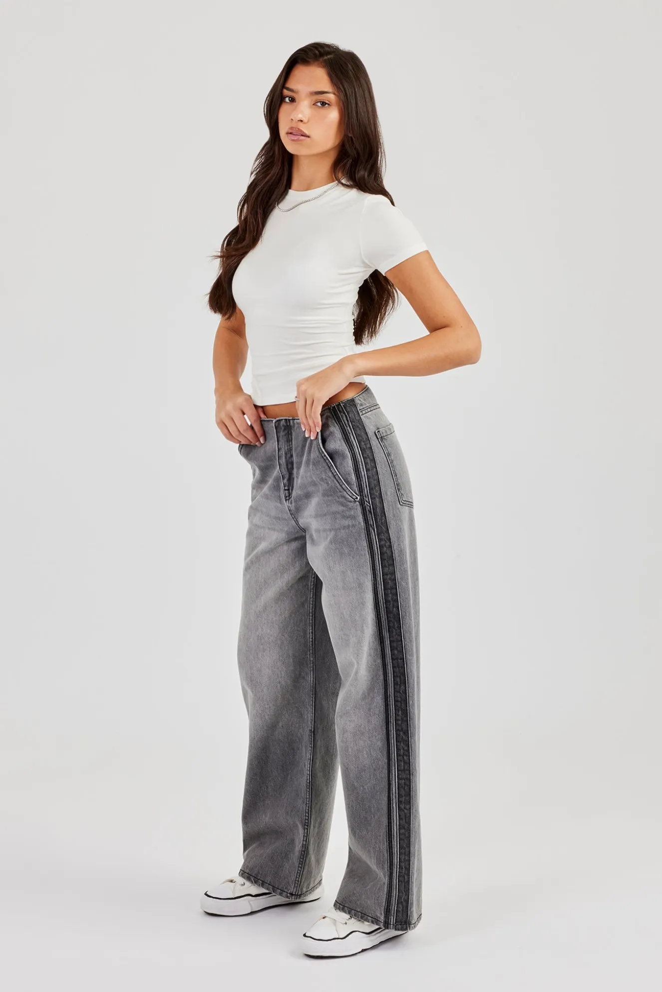 Double Stripe Baggy Jean - Washed Grey