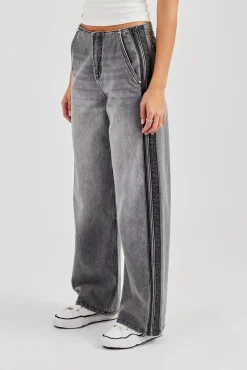 Double Stripe Baggy Jean - Washed Grey