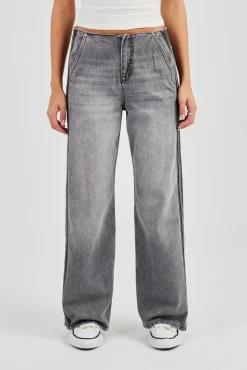 Double Stripe Baggy Jean - Washed Grey