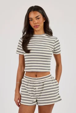 Double Stripe Soft Touch Short Sleeve Top & Short - Blue