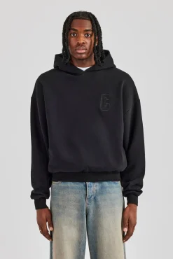 Embroidered C Boxy Hoodie - Black