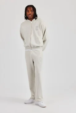 Embroidered C Boxy Zip Through Tracksuit - Ash Grey
