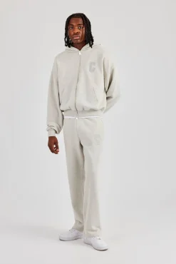 Embroidered C Boxy Zip Through Tracksuit - Ash Grey