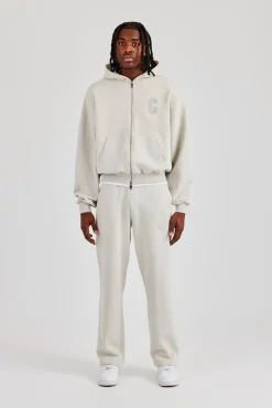 Embroidered C Boxy Zip Through Tracksuit - Ash Grey
